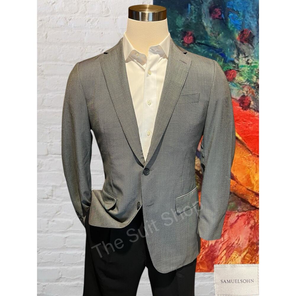 Samuelsohn 40R Black and Gray Birdseye Casual Designer Blazer Sport Jacket - Picture 10 of 15